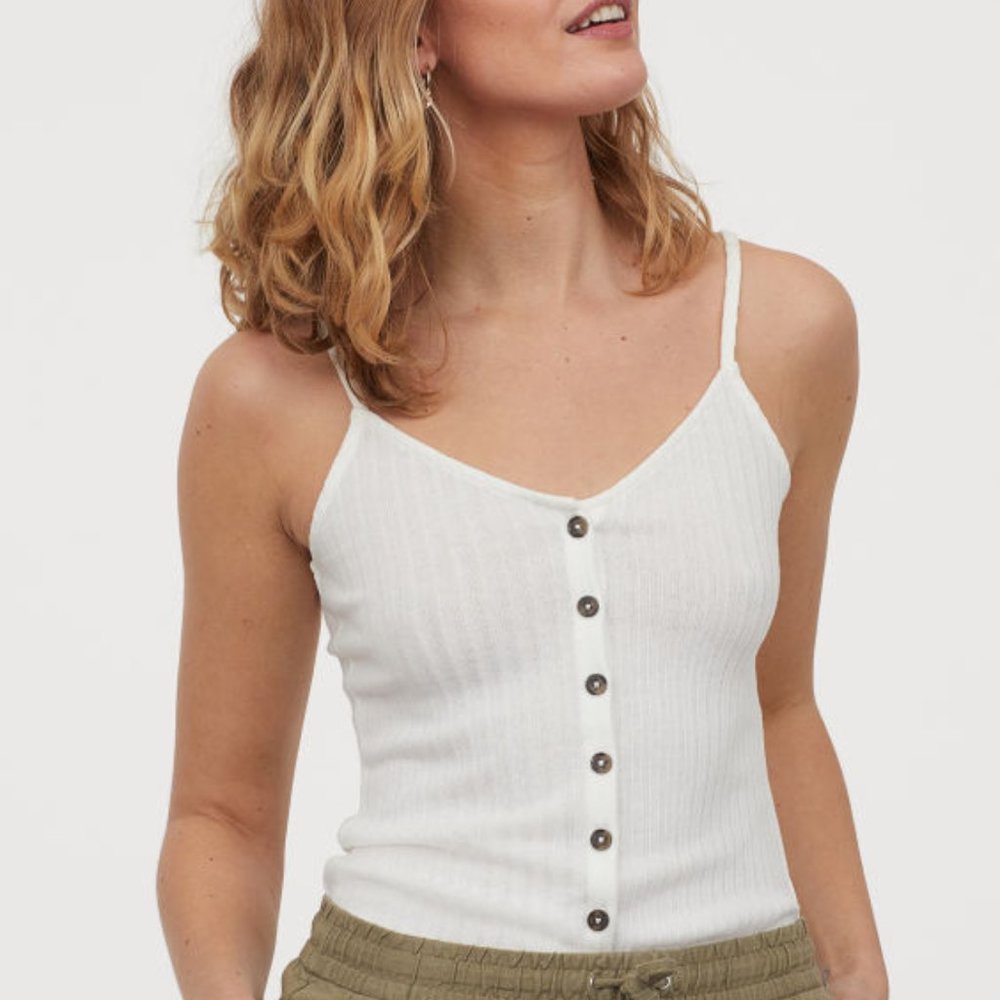 H&M V-Neck Ribbed Camisole with Buttons